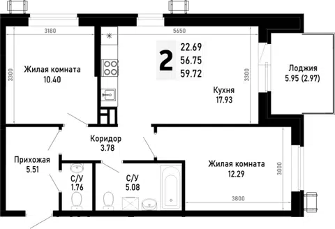 Планировка 2-к.кв