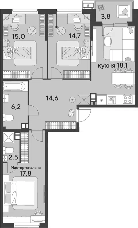 Планировка 4Е-к.кв