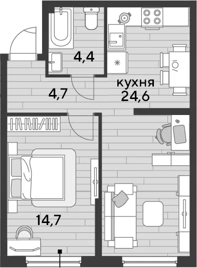 Планировка 1-к.кв