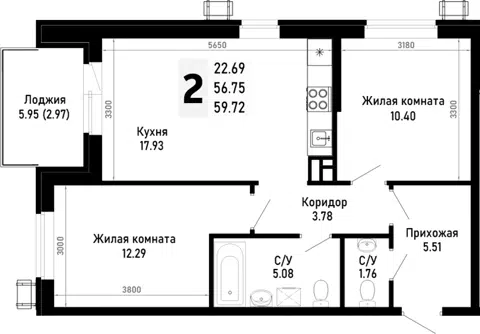 Планировка 2-к.кв