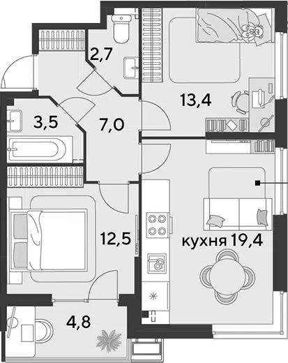Планировка 3Е-к.кв
