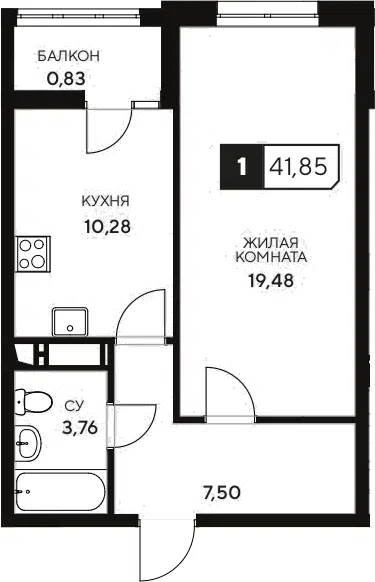 Планировка 1-к.кв