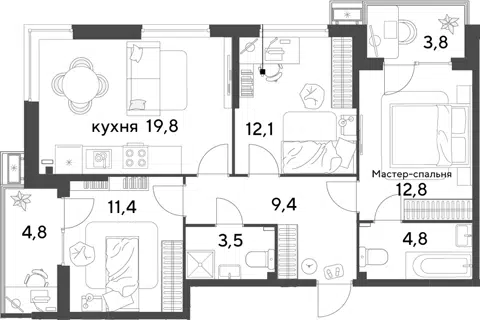 Планировка 4Е-к.кв