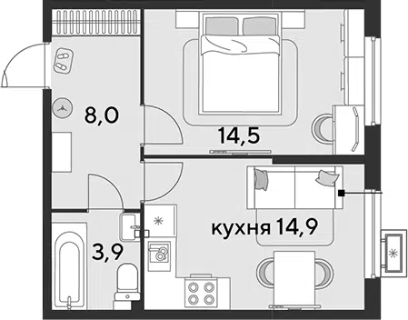 Планировка 1-к.кв