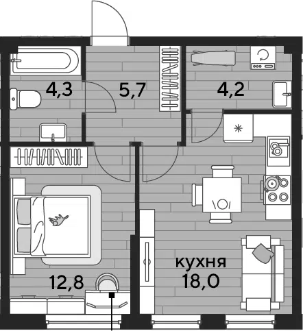 Планировка 1-к.кв