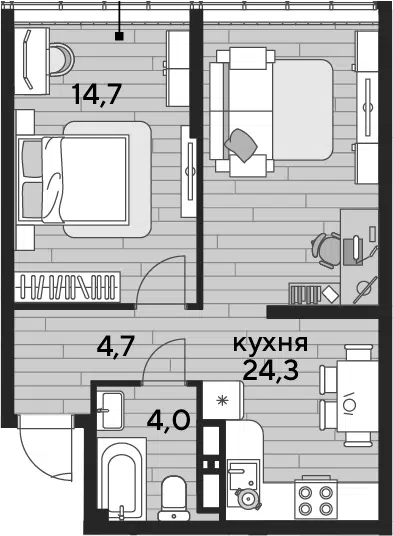 Планировка 1-к.кв