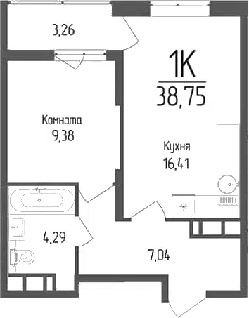 Планировка 1-к.кв