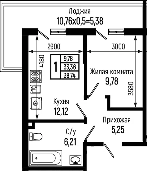 Планировка 1-к.кв