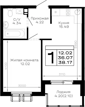 Планировка 1-к.кв