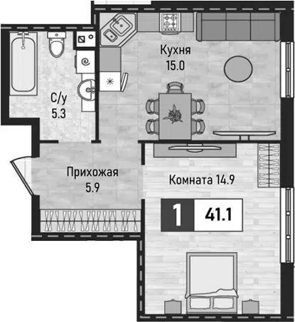 Планировка 1-к.кв