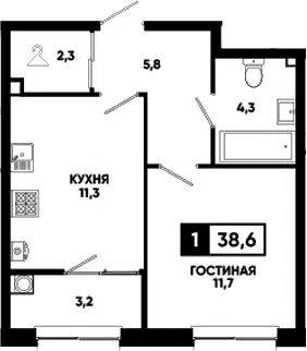 Планировка 1-к.кв