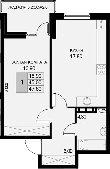 Планировка 1-к.кв