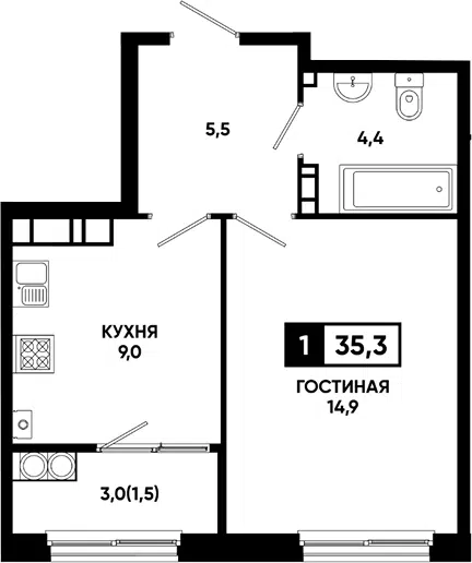 Планировка 1-к.кв
