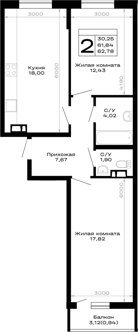 Планировка 2-к.кв