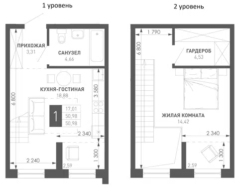 Планировка 1-к.кв