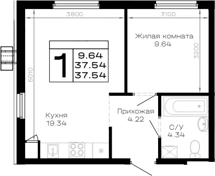 Планировка 1-к.кв