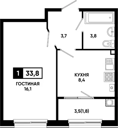 Планировка 1-к.кв