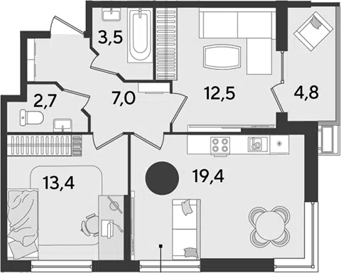 Планировка 3Е-к.кв