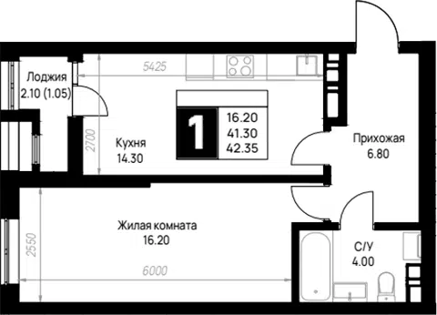 Планировка 1-к.кв