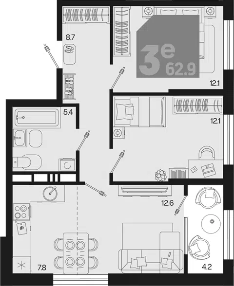 Планировка 3Е-к.кв