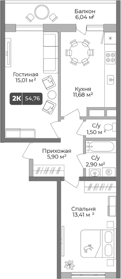 Планировка: 2-к.кв