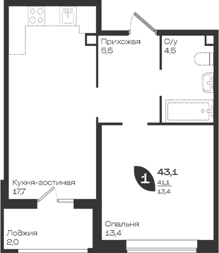 Планировка 1-к.кв