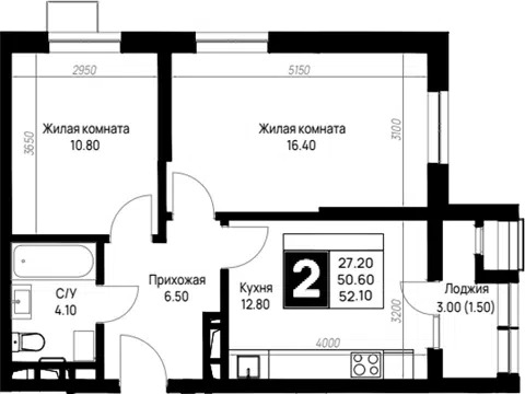Планировка 2-к.кв