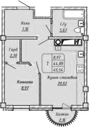 Планировка 1-к.кв