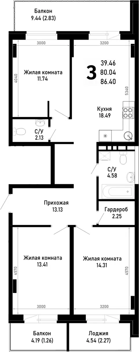 Планировка 3-к.кв