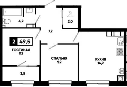 Планировка 2-к.кв