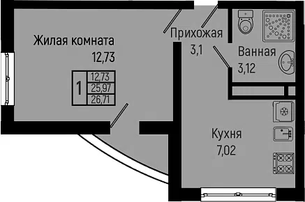 Планировка 1-к.кв