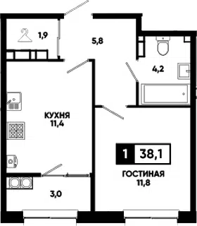 Планировка 1-к.кв