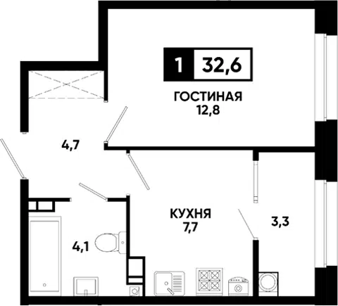 Планировка 1-к.кв