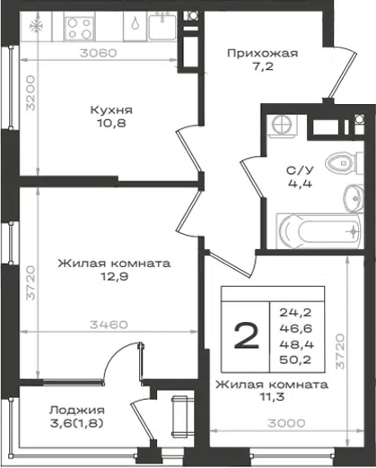Планировка 2-к.кв