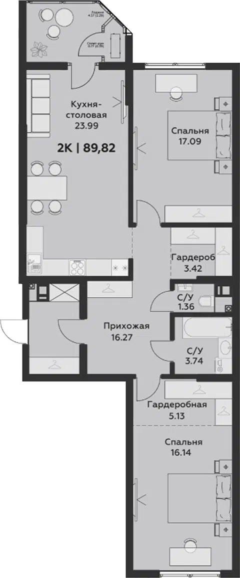 Планировка 3Е-к.кв