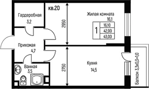 Планировка 1-к.кв