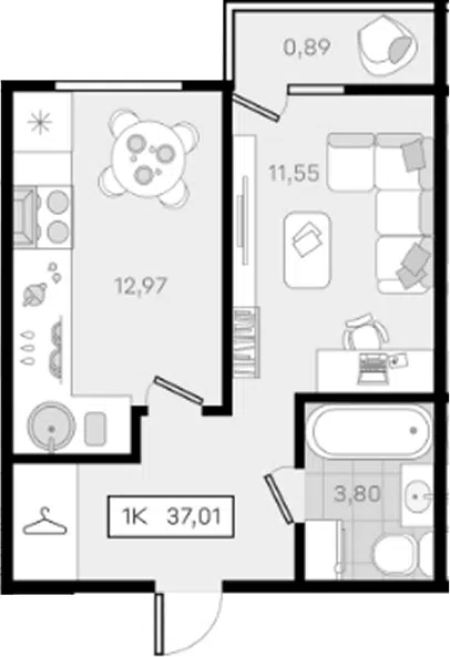 Планировка 1-к.кв