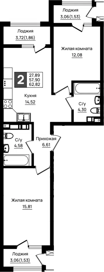 Планировка 2-к.кв