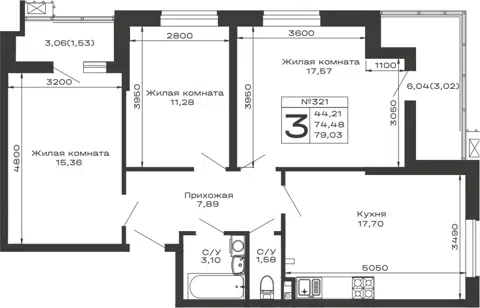 Планировка 3-к.кв