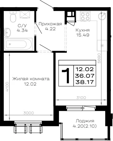 Планировка 1-к.кв