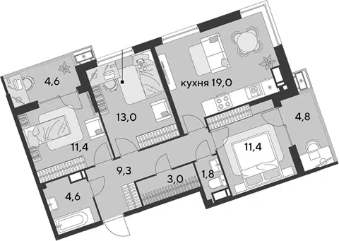 Планировка 4Е-к.кв