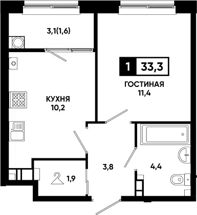 Планировка 1-к.кв