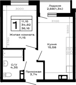 Планировка 1-к.кв
