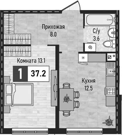 Планировка 1-к.кв
