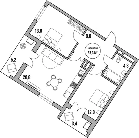 Планировка 3Е-к.кв