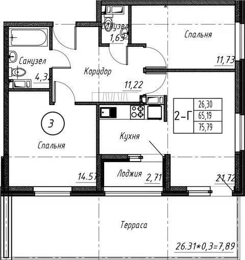 Планировка 3Е-к.кв