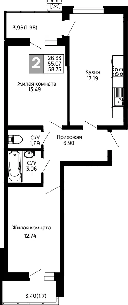 Планировка 2-к.кв