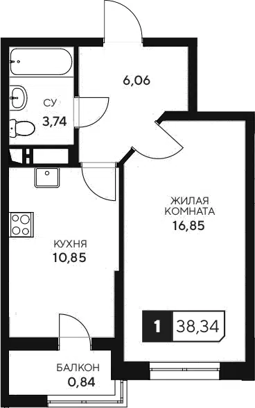 Планировка 1-к.кв