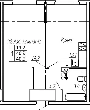 Планировка 1-к.кв