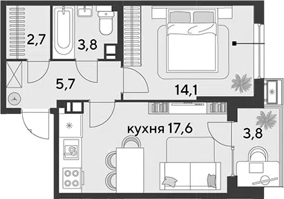 Планировка 2Е-к.кв